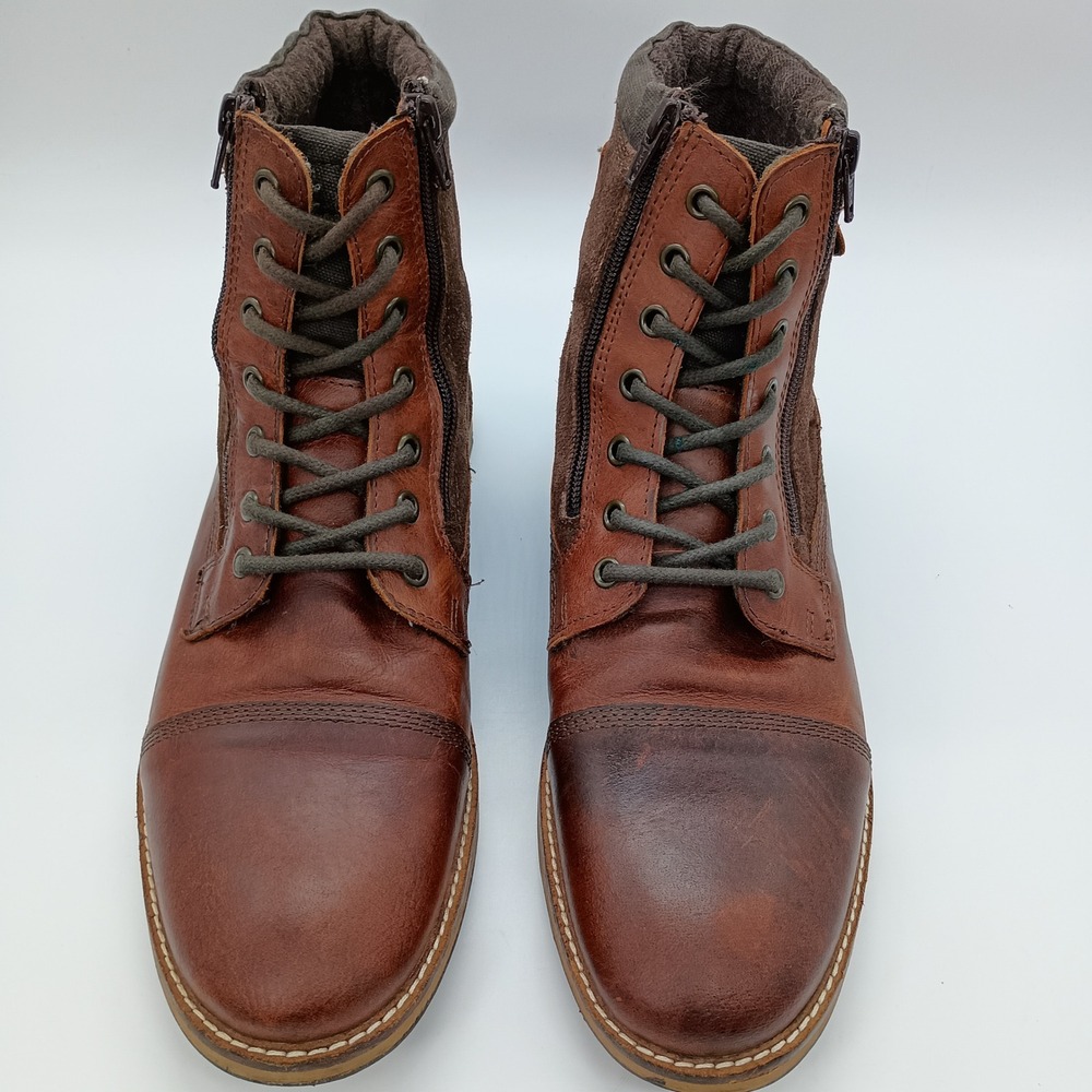 Franco Fortini Dalton Brown Leather Combat Boots Mens 10 Cap Toe‎ Side Zip - Picture 3 of 9